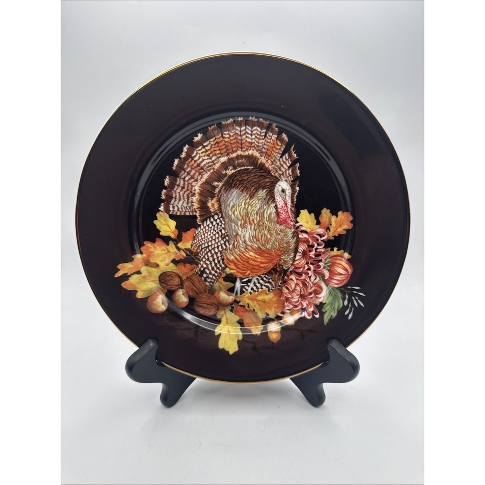 Williams Sonoma Salad Plate Harvest Pumpkin Turkey‎ 9" Black Appeitzer Dessert